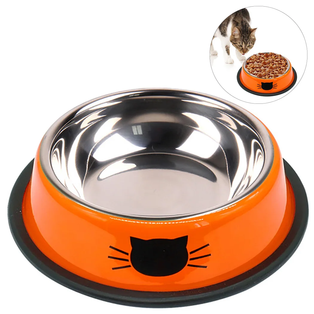 

2019 New Stainless Steel Paint Pet Cat Bowl Pet Bowl Stainless Steel Non-Skid Rubber Base Dog Bowl Cat Bowl for Food Water