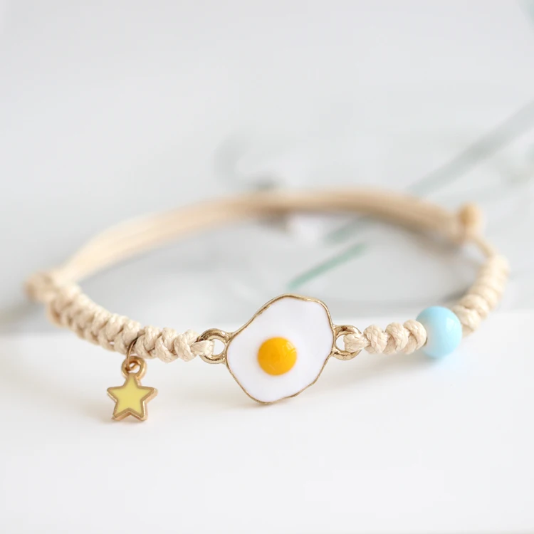 

Hand-woven alloy dripping oil poached egg bracelet cute personality student female hand strap 0a1#2591