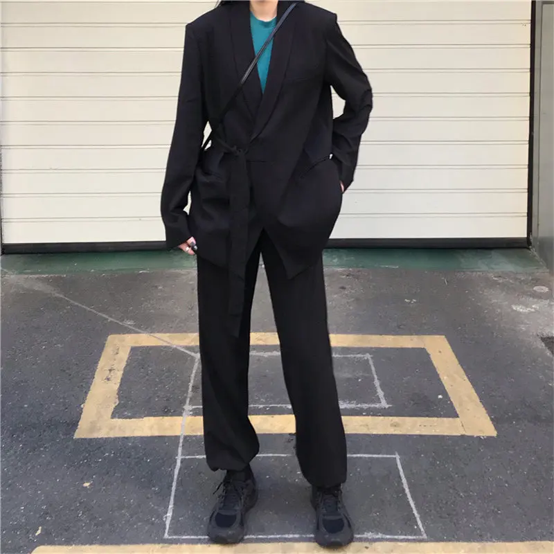 HziriP офисный женский черный 2019 новый осенний однотонный Блейзер на шнуровке +