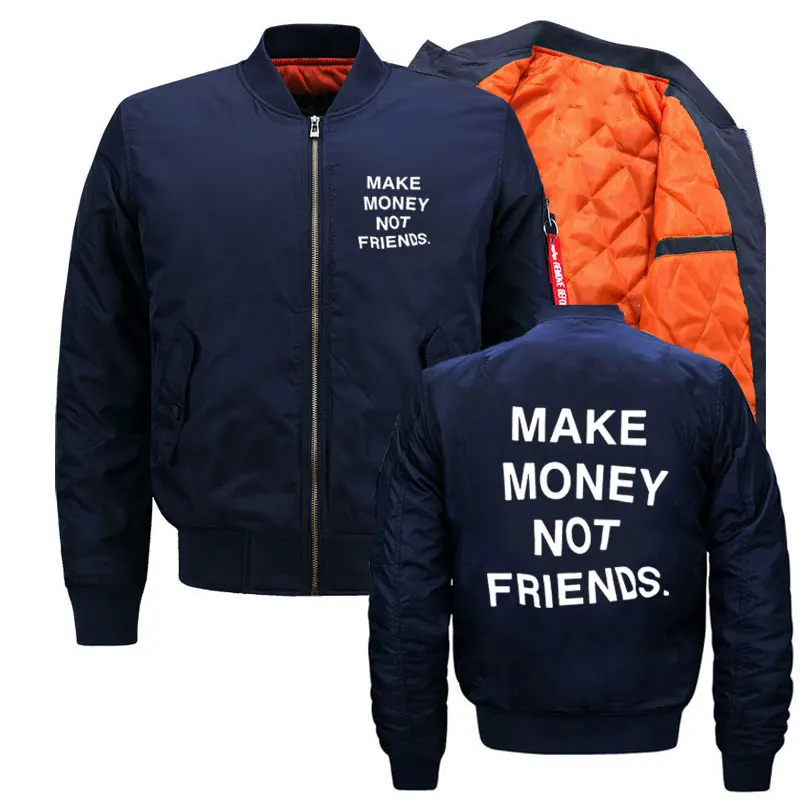 Куртка бомбер Ma1 Мужская зимняя с надписью MAKE MONEY NOT FRIENDS|Мужские куртки| |