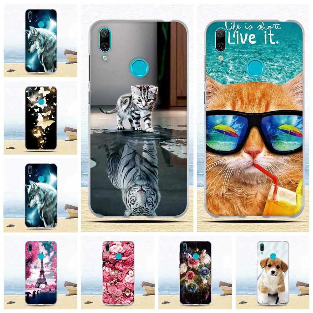 Силиконовый чехол для Huawei Y7 2019 из мягкого ТПУ с милым рисунком кота задняя крышка