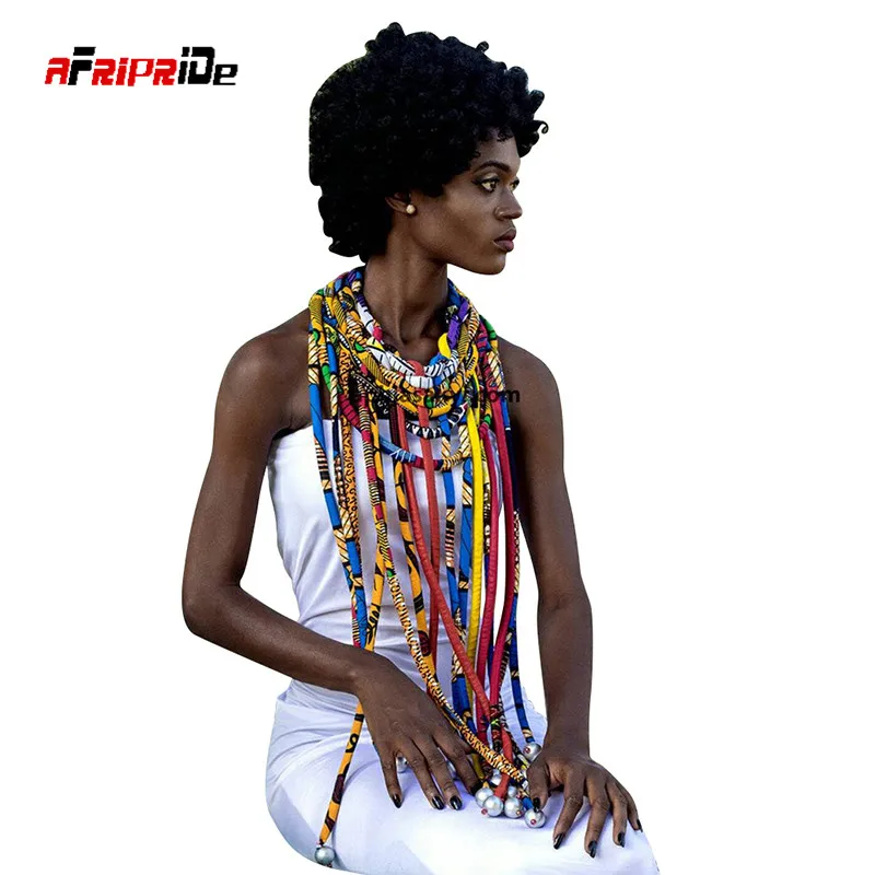 

2021 Afripride African Ankara Wax Print Fabric Colorful Necklace Handmade Tribal Jewelry SP016