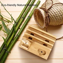 Bamboo Holder for iPhone Stand for Samsung Phone Cords Charging Station Docks Organizer for Smart Phones and Tablets