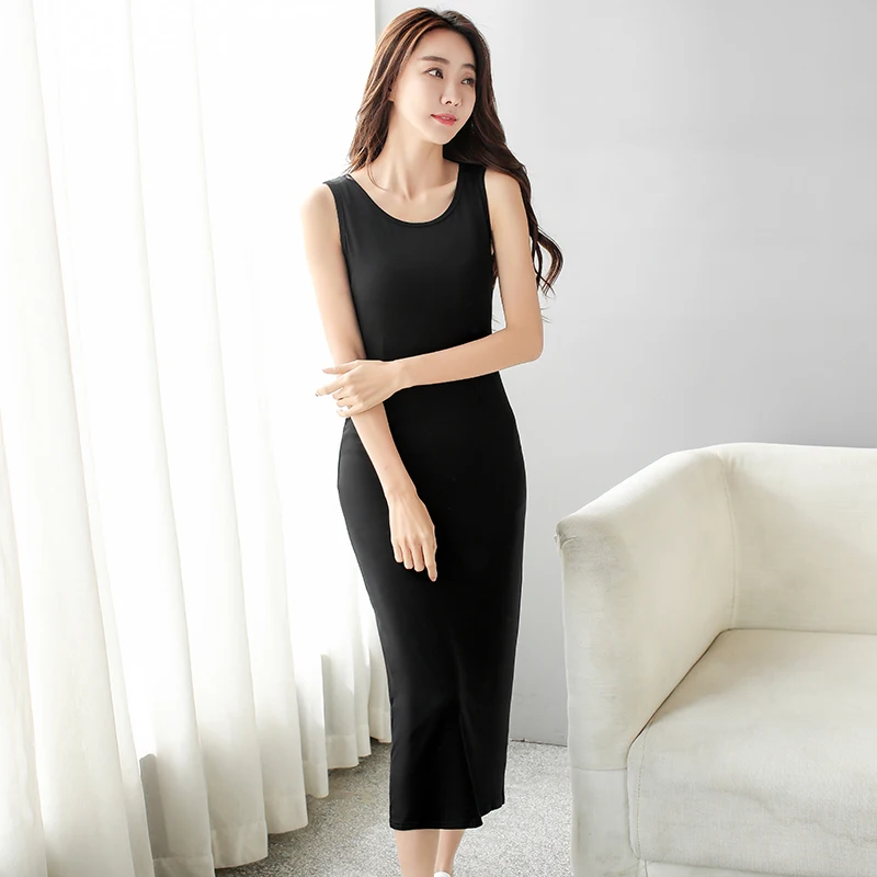 Модал Camisole длинный черный 2020 Новая женская одежда летняя облегающая юбка без