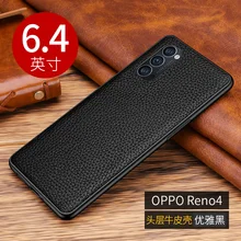 Genuine Cow Leather Case For Oppo Reno 4 Pro Case Funda Soft Litchi Grain Genuine Leather Case For Oppo Reno4 Pro Back Cover
