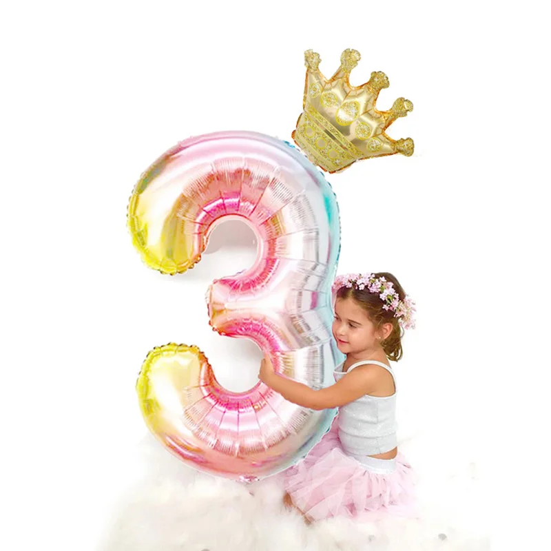 

40 Inch Larger Number Aluminium Foil Balloons with Crown for Kids Boy Girl 1st Birthday Party Decorations Baby Shower Air Globos
