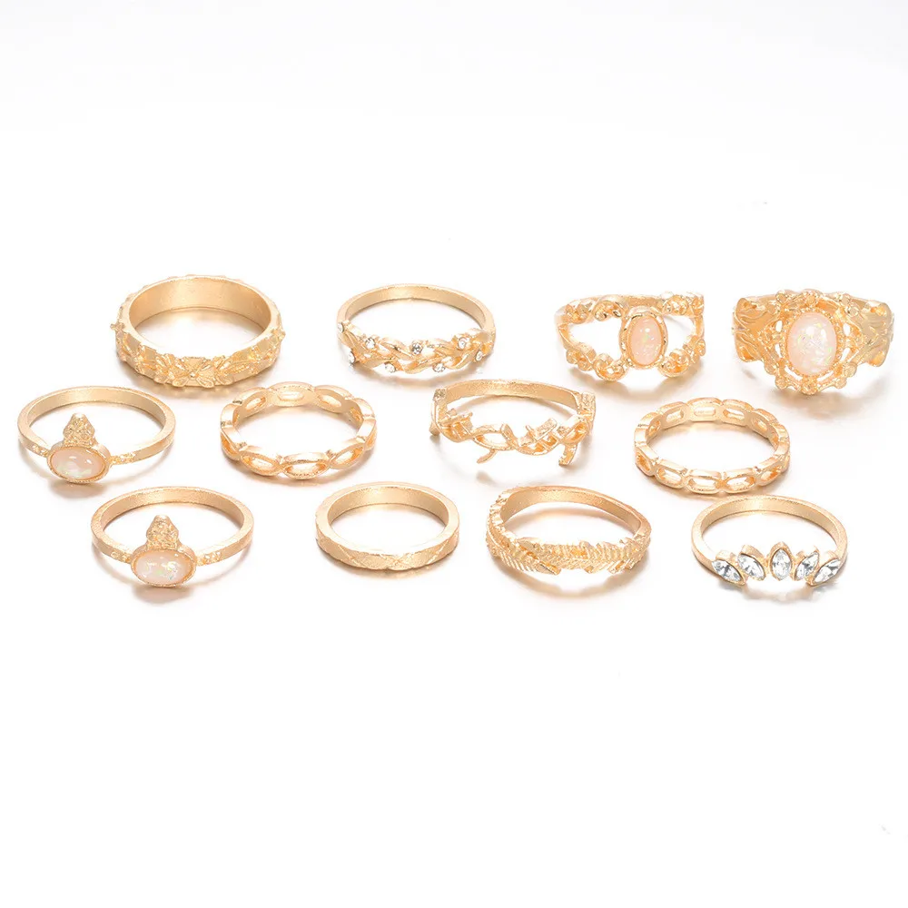 MING 12 Pcs/Set Vintage Gold Alloy Ring Set Fashion Colorful Crystal Geometric Rings for Women | Украшения и аксессуары