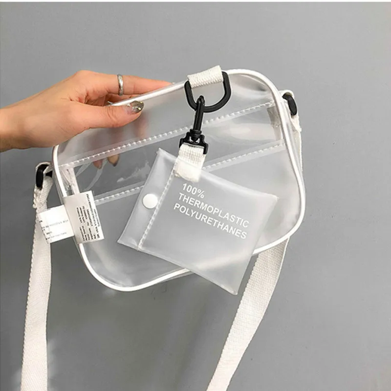 

Causual PVC Transparent Clear Woman Crossbody Bags Shoulder Bag Handbag Jelly Small Phone Bags with Card Holder Wide Straps Flap