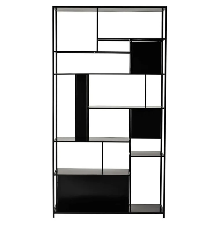 Скандинавская железная полка напольная книжная из массива дерева простая для