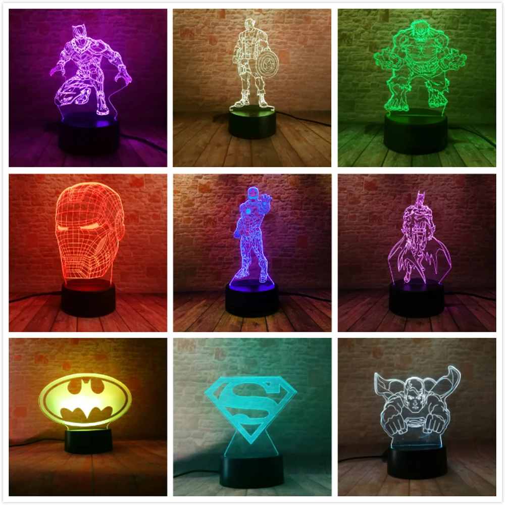 Горячая Marvel Мстители 3D Искусство Железный человек Маска Супермен Бэтмен DC