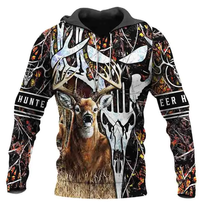 

Hot Sale Men Clothing Usa Size Oversized Hoodie Anime Printing Fashion Outdoor Deer Hunter Long Sleeve Streetwear