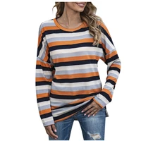 autumn winter new womens striped crew neck versatile pullover sweatshirt womens wear fashion em