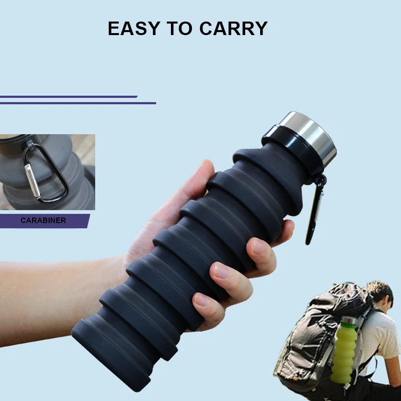 Складная бутылка для воды 550 мл портативная телескопическая силиконовая