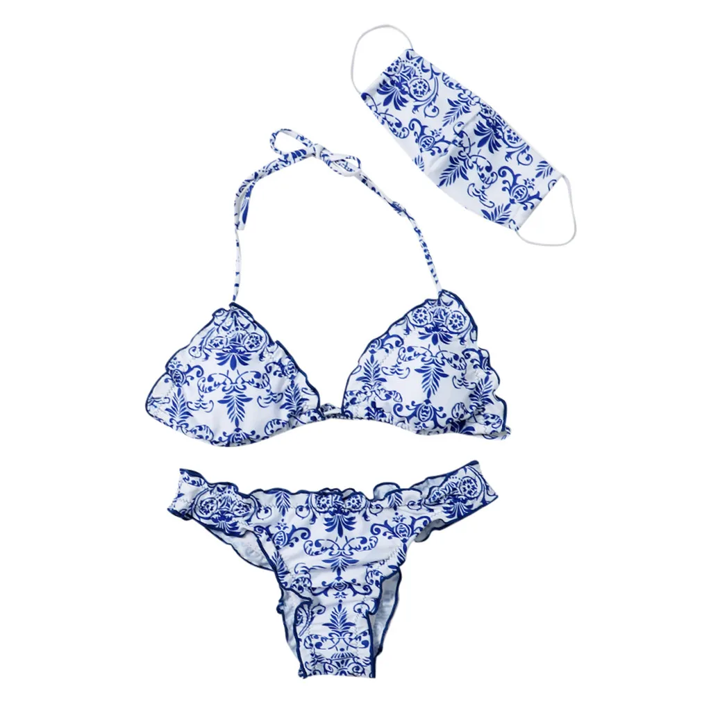 Женский модный трикини 3 предмета сексуальный купальник бикини маска для лица