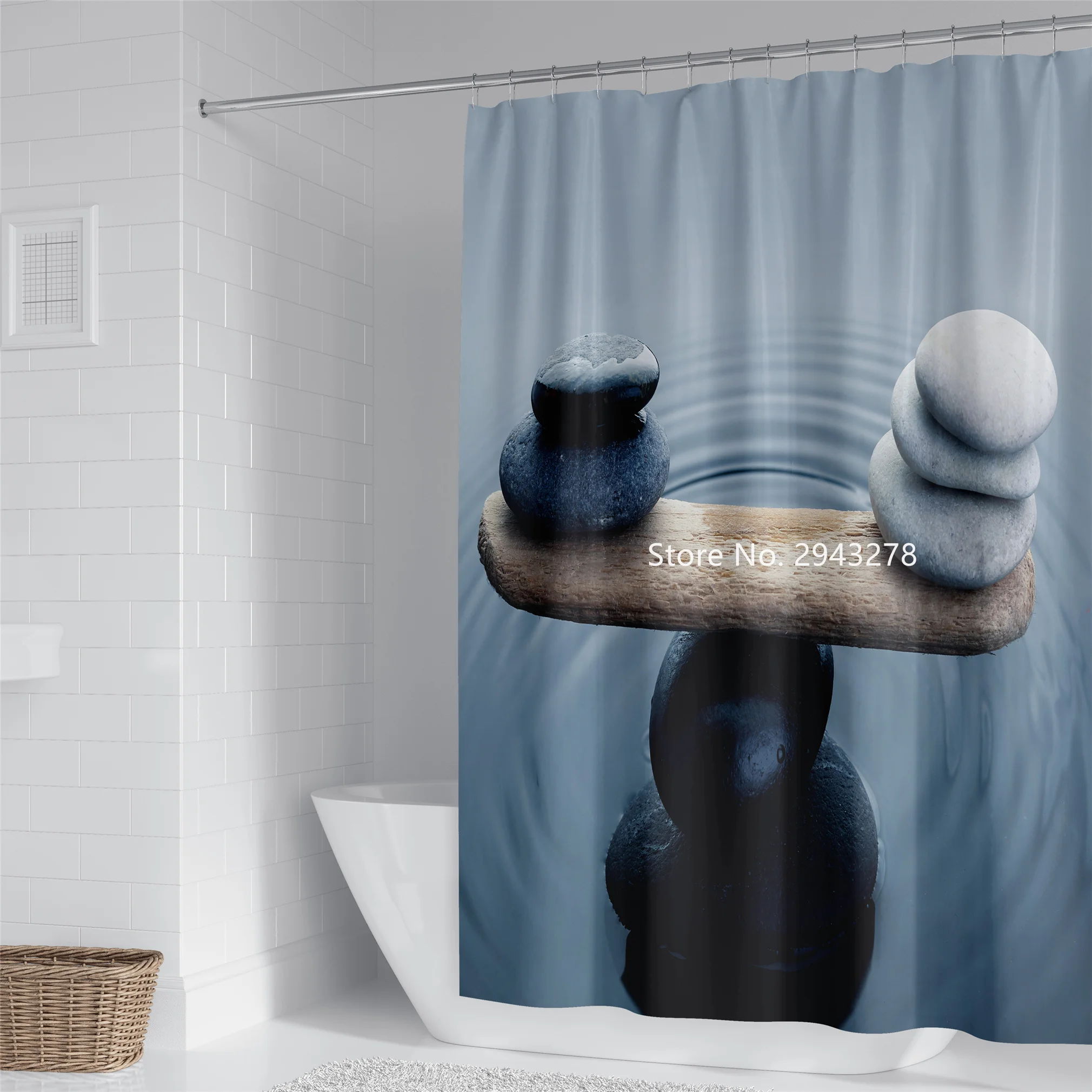 

Simple Smiling Face Stone Series Pattern Waterproof and Mildewproof Hook Can Be Water Shower Curtain Home Bathroom Decoration