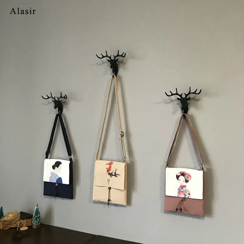 Alasir хлопковая и льняная Регулируемая сумка с деревянной пряжкой Хлопковая