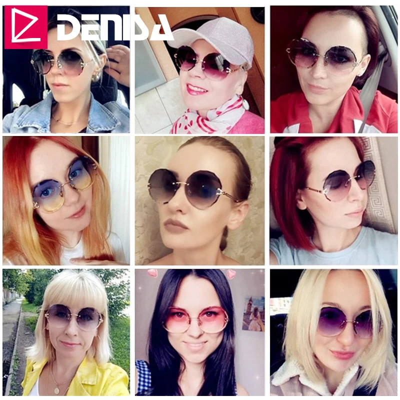 DENISA винтажные Круглые Солнцезащитные очки для женщин и мужчин модные очки без оправы Ретро розовые солнцезащитные очки для женщин UV400 zonnebril dames G18604