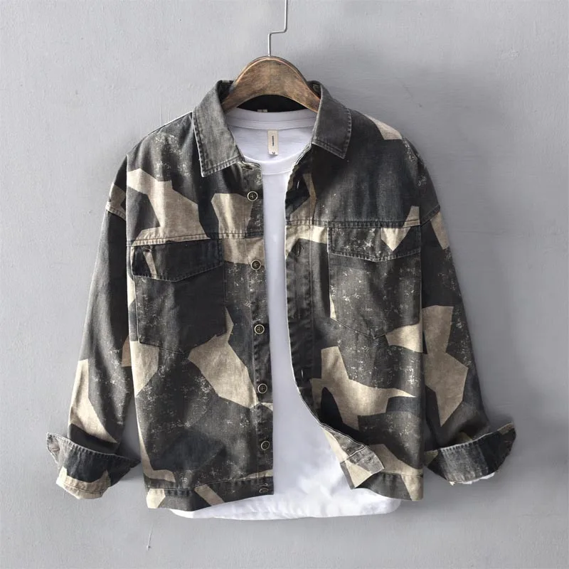 KIOVNO Для мужчин камуфляж Повседневное Джинсовые рубашки одежда с длинным рукавом