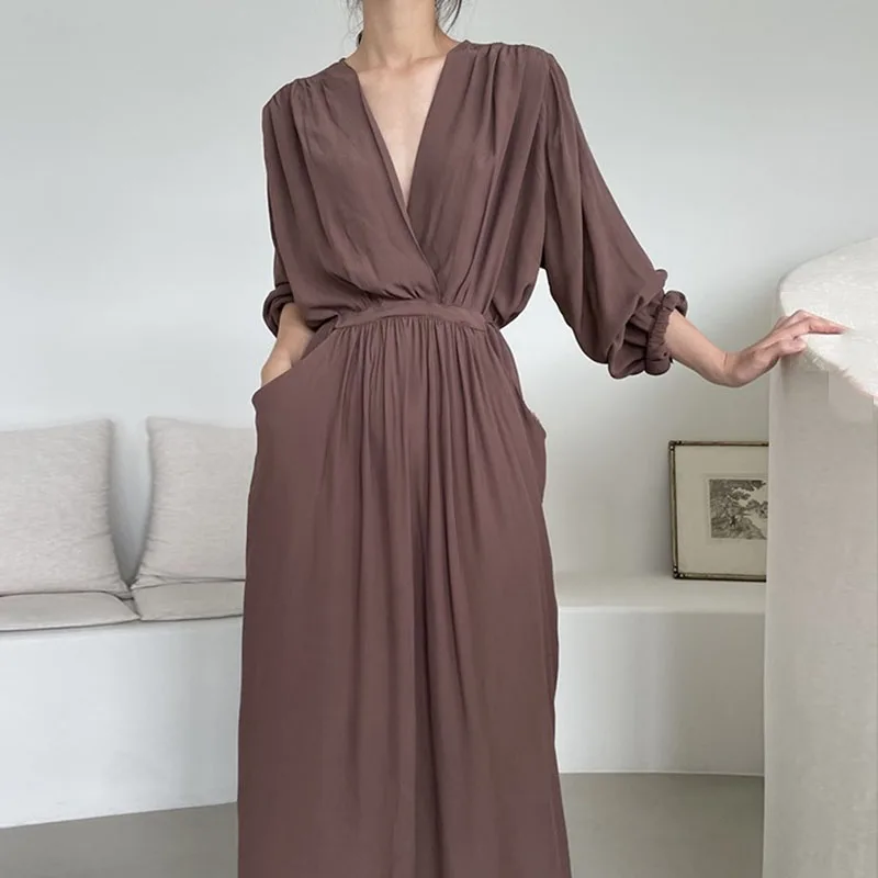Женское платье в Корейском стиле элегантное однотонное свободного покроя с