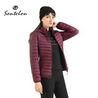 santelon winter women thin padded puffer jacket coat lady short parka outdoor warm clothing female portable ultralight outwear