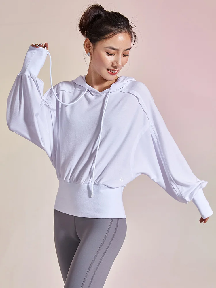 

Loose Sports Pullover Hooded Solid Color Women's Exercise and Training Sweater Outdoor Fitness Coat In Autumn and Winter 07JW511
