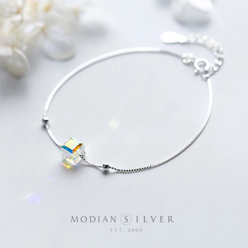 Modian Simple Rianbow 3D Square Bracelet for Women Exquisite Design Sterling Silver 925 Jewelry Engagement Chain Gifts | Украшения и