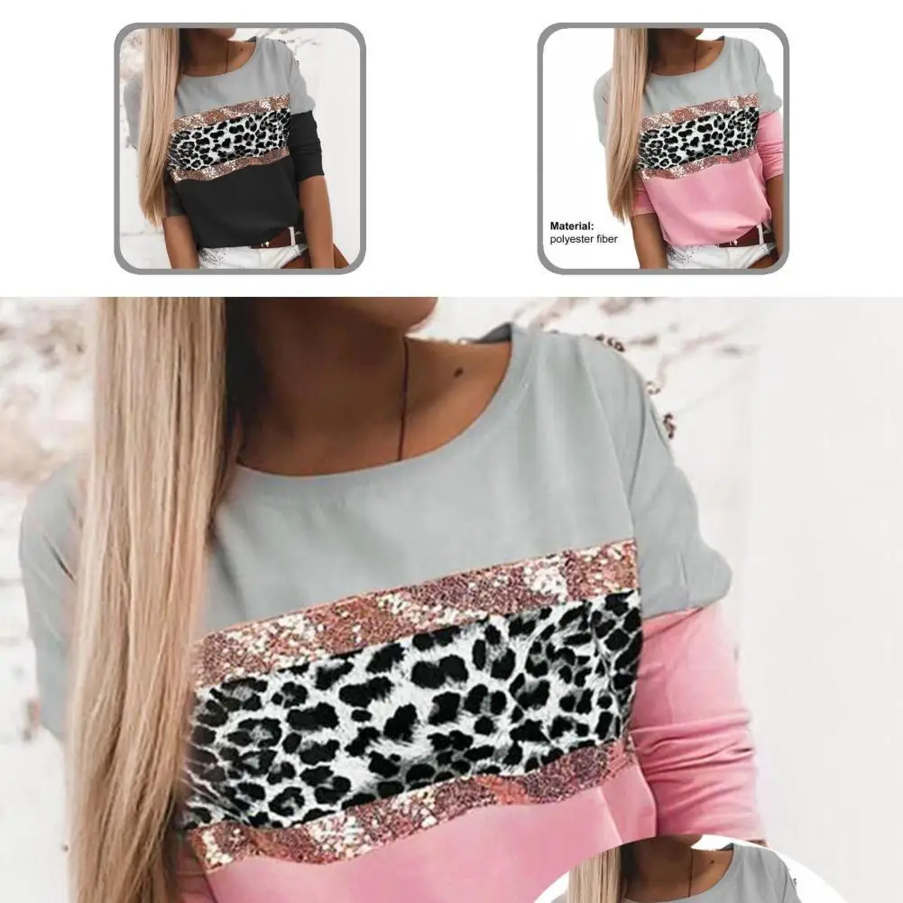 

Цветная Лоскутная рубашка с круглым вырезом, для весны и осени, с леопардовым принтом, для работы