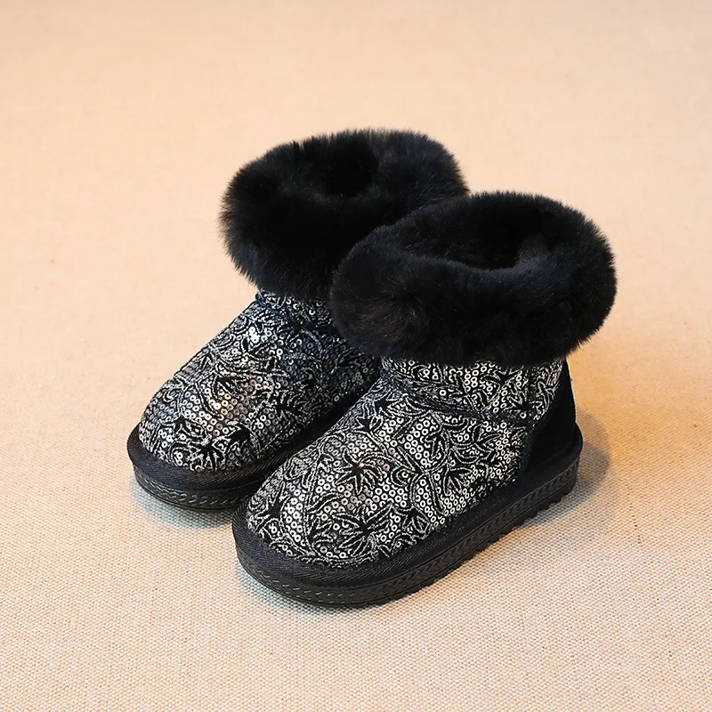 Scsech/новые зимние детские ботинки Утепленные на меху ботильоны из плюша золотого