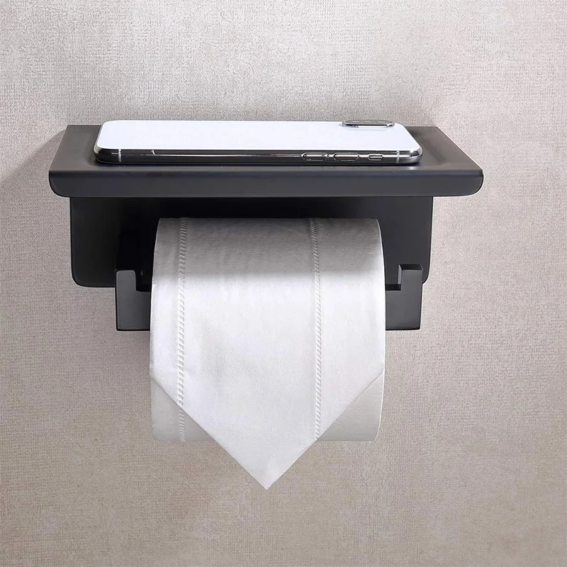 rovade toilet paper holder with phone shelf sus 304 stainless steel tissue roll wall mounted bathroom accessories matte black free global shipping