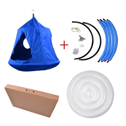 Child Indoor Outdoor Swing Pendent Sofa Tent Nest Tree House Hammock Chair Twinkling Light Inflatable Cushion Boys Girls Gifts - Цвет: blue