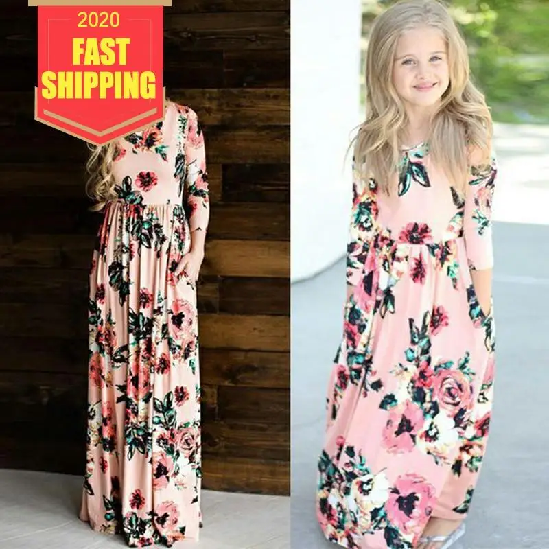 Одинаковые комплекты для семьи Модель 2020 года Длинное семейное платье в