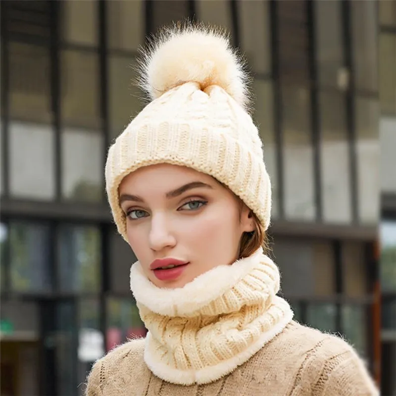 Зимний женский вязаный комплект из шапки и шарфа теплая шапка для девочек женщин