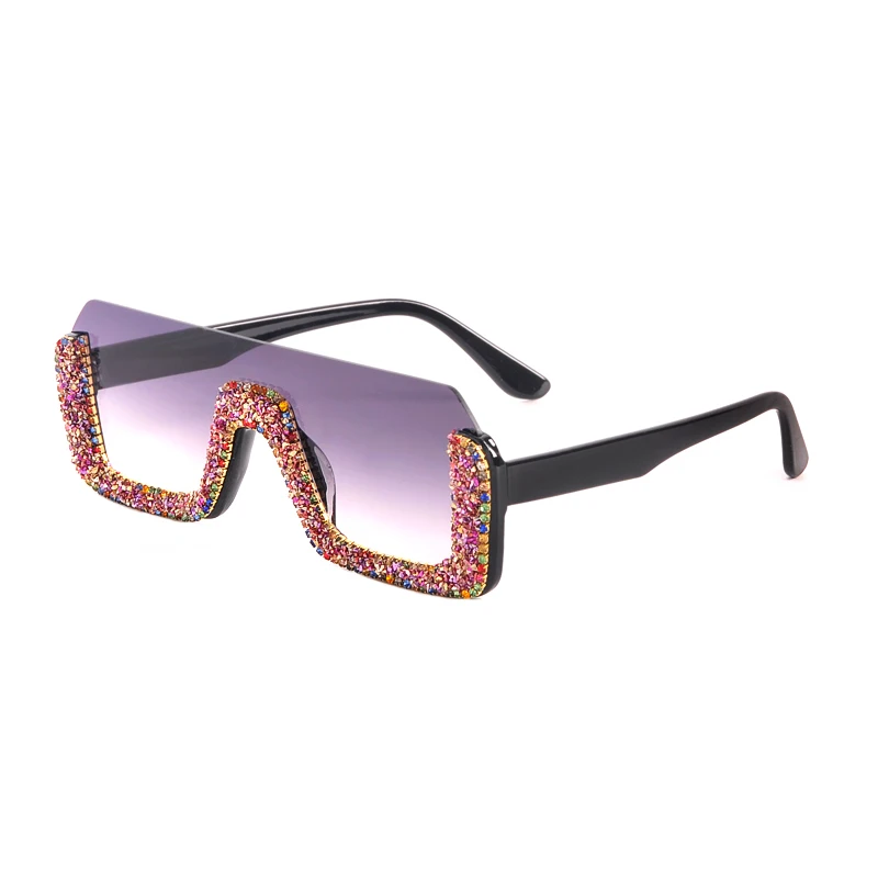 Diamond Semi-Rimless Square Sunglasses Women Rhinestone Retro Gradient Sun Glasses Vintage Oversized Feminino Eyeglasses UV400