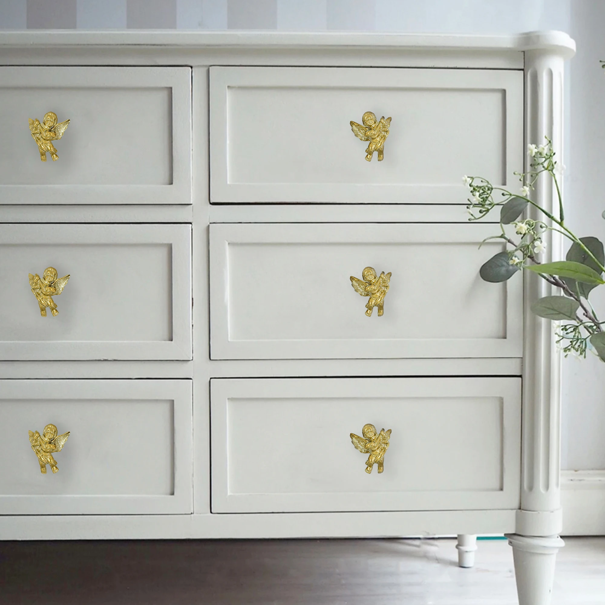 Роскошные легсветильник ручки для шкафа медные ящиков с ангелом креативная