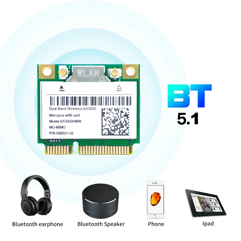Wi-Fi 6 3000 Мбит/с Bluetooth 5 1 MPE-AX3000H AX3000HMW для Intel AX200 Беспроводной Mini PCI-E кард-802.11ax/ac 2 4 г/5