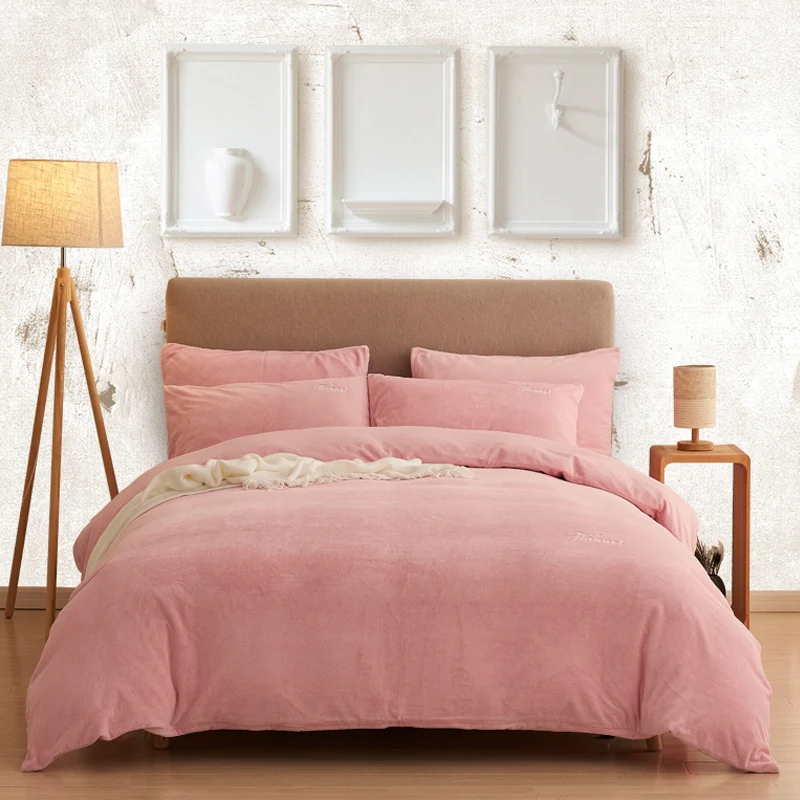 Set - Pink Фланелевая ткань, четыре бумажных набора, утепленное, сезонное, плюшевое, двустороннее пуховое одеяло, Коралловое одеяло, постельные принадлежности - Цвет: Set - Pink