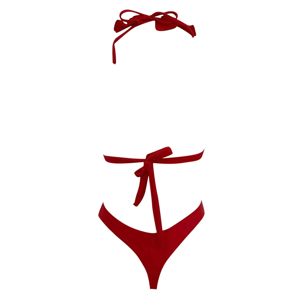 

Red Swimwear Women Halter Bandage Ruffled Bikini Set Low Waist Female Brazilian Bikini Set Biquini Maillot De Bain Femme