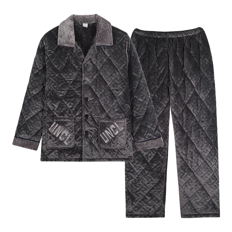 L-3XL  Men Pajamas Set Winter Home Clothing 3 Layer Cotton Pijama Male Sleepwear