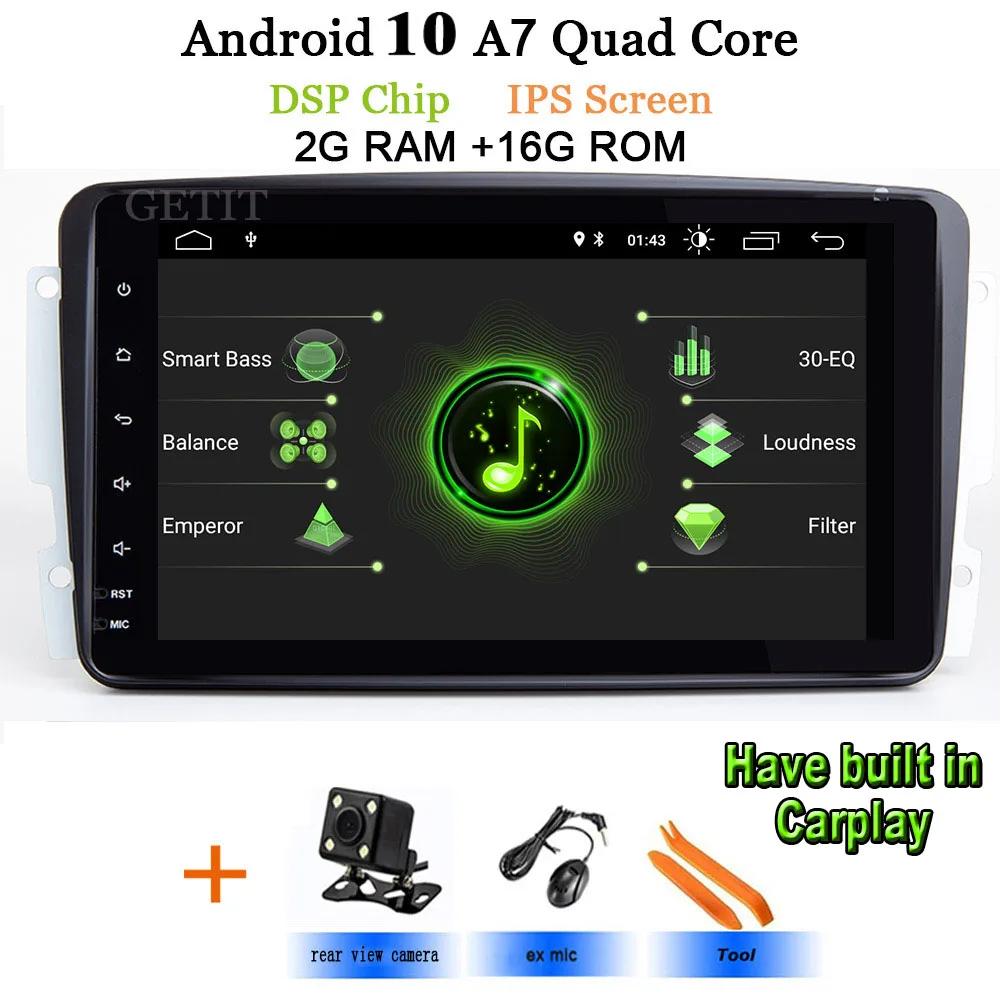 DSP ips " Android 10 Автомобильный мультимедийный радио плеер для Mercedes Benz/W209/W203/M/ML/W163/Viano/W639/Vito gps стерео BT wifi - Цвет: DSP-IPS 2G-Rear Cam
