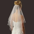 Свадебная простая вуаль для невесты, Белыйцвет слоновой кости, 2-уровневый короткий обруч длиной до локтя, обруч с краями, свадебные головные уборы