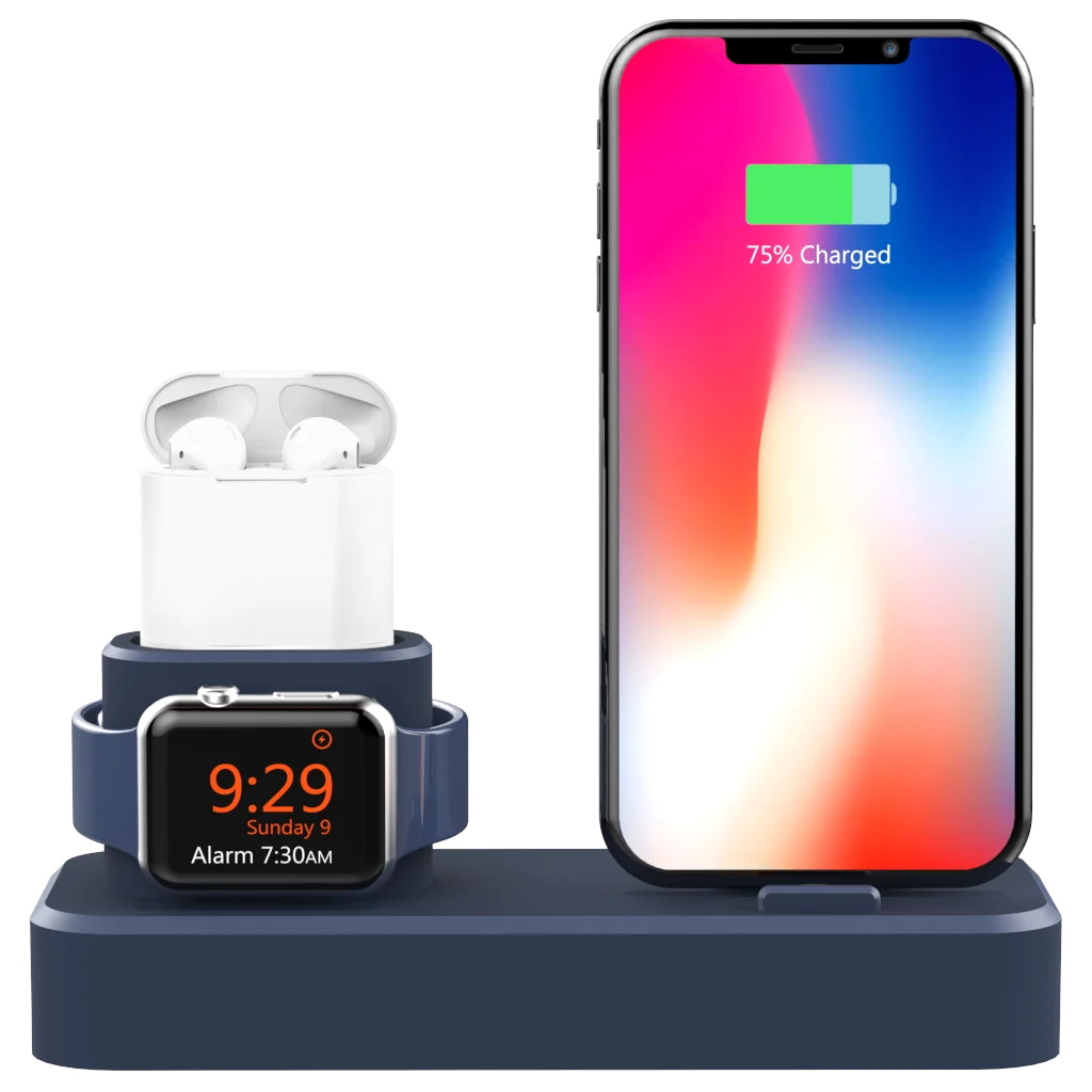 3 в 1 Силиконовая Подставка для зарядки док-станция для iPhone 11 Pro Max/X/XS/Xs Max/8/8 Plus/7/6 apple Watch 5/4/3/2/1 Airpods Pro/2