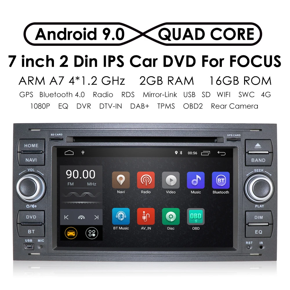 Ips DSP 2 din Android 9 автомобильный радиоприемник мультимедиа для Ford Focus 2 3 mk2 Mondeo 4 Kuga Fiesta Transit подключение S-MAXC-MAX