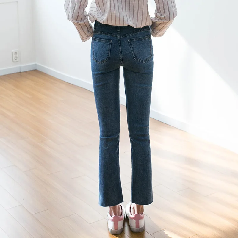 

Fashion Elastic Jeans Women Summer Autumn Streetwear Washed Skinny Denim Pants 2019 New Pocket Ankle Length Flare Jeans