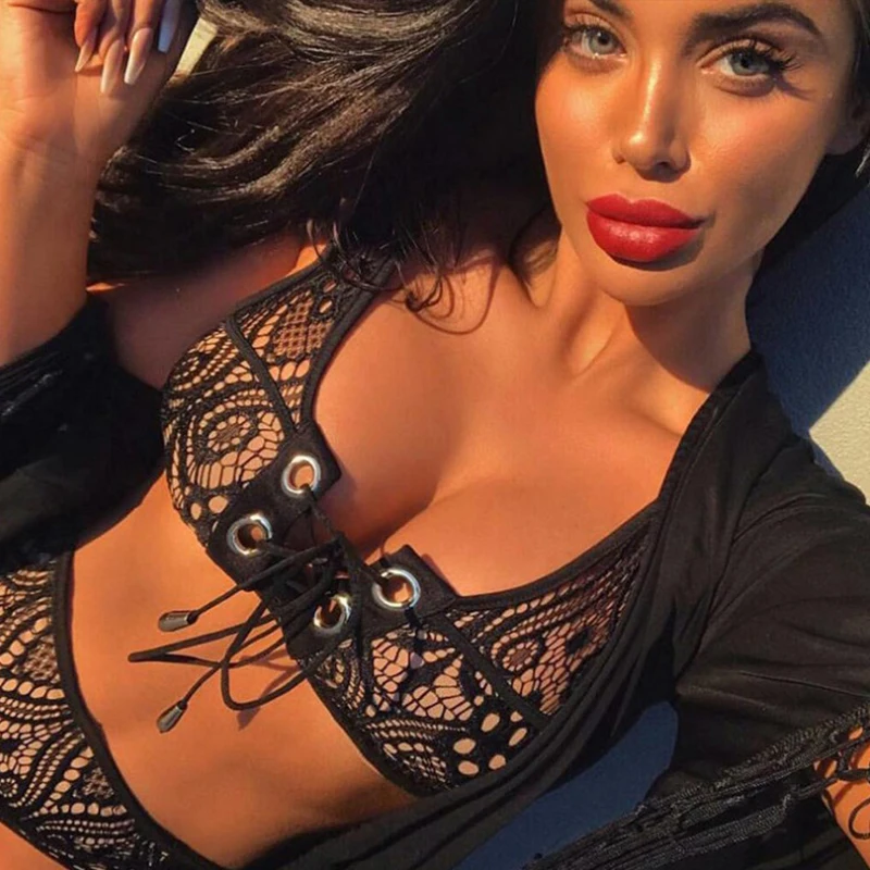 lace bandage bikinis mujer push up highwaiste transparent clear bikini women bathing suits sexy plus size swim brazilian