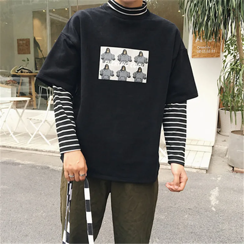 Сезон весна-осень Женская футболка с буквенным и символьным принтом в полоску