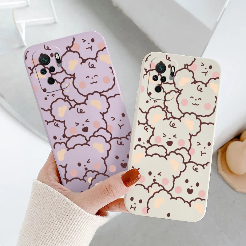 For Xiaomi Redmi Note 10 10S 9T 9 8 7 Pro Max Redmi 9 9A 9T K40 K30 K20 Pro Case Jane Bear Square Liquid Slicone Phone Cover