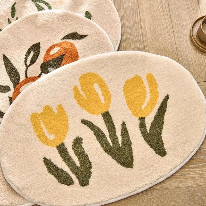 

40x60cm Soft Flowers Mat Cute Anti-Slip Bath Mat Floor Mat for Bedroom Bathroom Kitchen Children's Room Leaves Flroal Mats