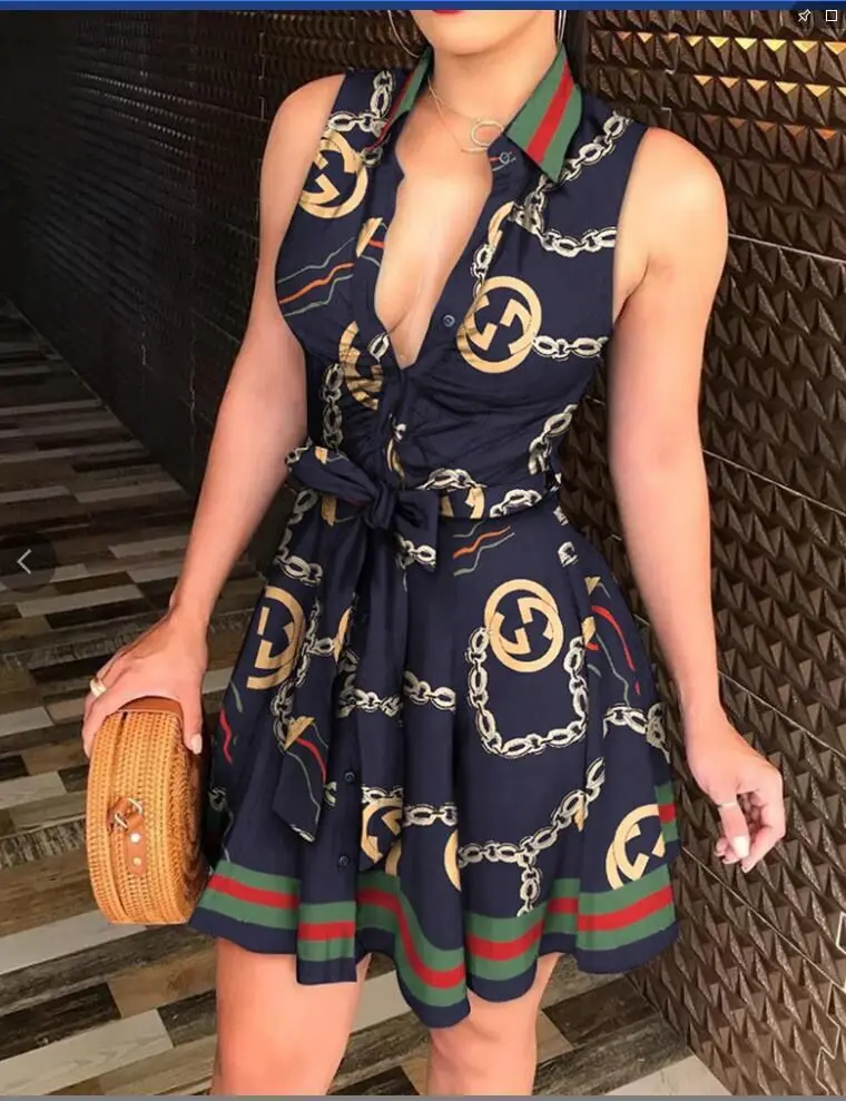 

2021 summer and autumn new women's hot sale hot style V-neck tie fashion sexy printed dress