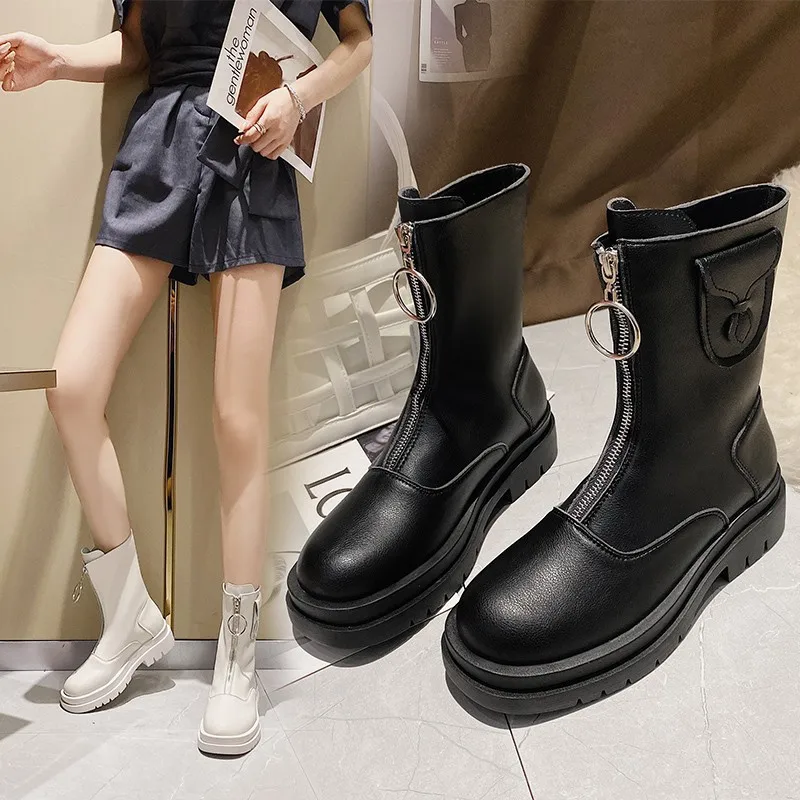 Boots Female Women Shoes Ankle British Style Leather Platform with Short Boots Motorcycle Martin Boots Botas Mujer