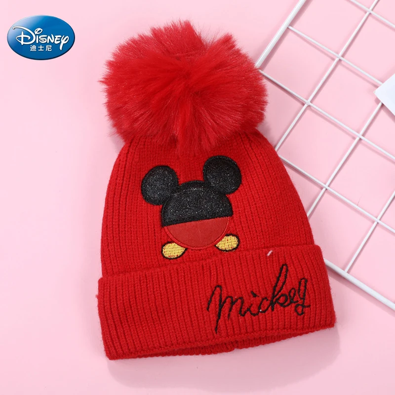 

Вязаная шапка Disney с Микки Маусом bebe, милая детская шапка с помпоном, осенне-зимняя теплая вязаная детская шапка для мальчиков и девочек, детс...